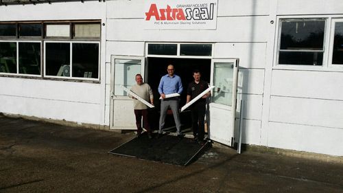 Sales and marketing manager, Zachary Nedimovic (centre), outside Astraseal’s new factory