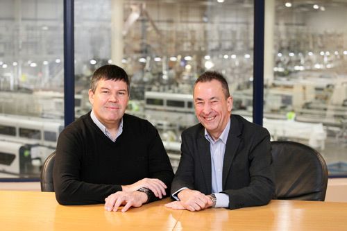 CEO Roger Hartshorn (left) welcomes Terry Grant to Liniar