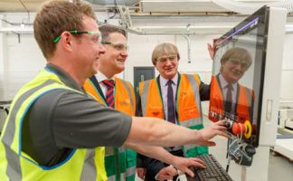 David Torrance, MSP for Kirkcaldy (right) tours the new CMS Window Systems factory with the company’s Chief Executive Officer, David Ritchie (middle) and Stuart Martin, Factory Manager (left).