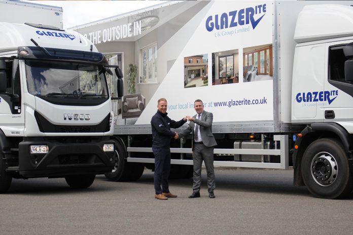 Glazerite’s sales and marketing director, Jeff Dunn, receives the keys for the new lorries