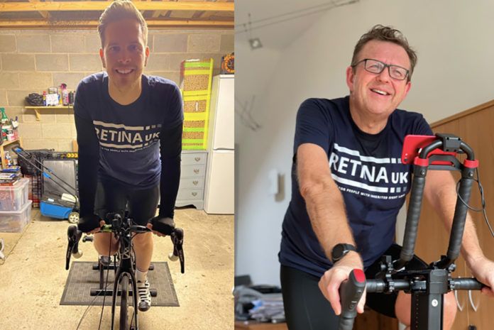 Martin Nettleton from Euroglaze (right) has challenged his Barclays bank manager, Daniel Firth (left), to a 1,000km virtual bike ride to raise money for Retina UK